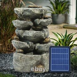 Solar Power Garden Water Feature Fountain LED Light Outdoor Cascading Landscape