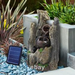 Solar Power Garden Water Feature Fountain LED Light Outdoor Cascading Landscape