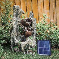 Solar Power Garden Water Feature Fountain LED Light Outdoor Cascading Landscape