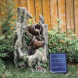 Solar Power Garden Water Feature Fountain LED Light Outdoor Cascading Landscape