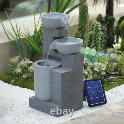 Solar Power Garden Water Feature Fountain LED Lights Patio Home Statues Cascade