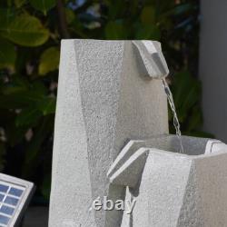 Solar Power LED Lit White Serenity Cascade Outdoor Garden Water Fountain Feature