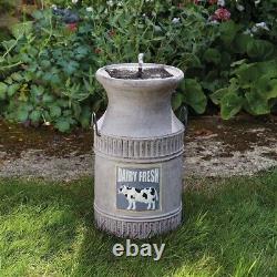 Solar Power Milk Churn Hand Painted Outdoor Water Fountain Feature Bird Bath