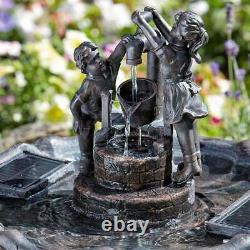 Solar Power Outdoor Child Tipping Pail Water Fountain Feature Garden Bird Bath