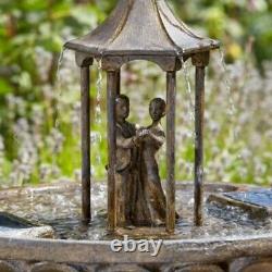 Solar Power Outdoor Dancing Couple Water Fountain Bird Bath Feature Garden Decor