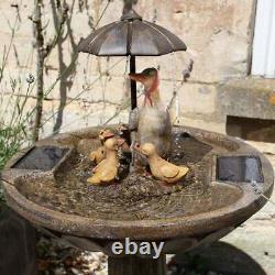 Solar Power Outdoor Duck Family Round Water Fountain Feature Garden Bird Bath