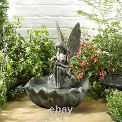 Solar Power Outdoor Fairy With Leaf Water Fountain Feature Garden Bird Bath