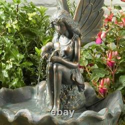 Solar Power Outdoor Fairy With Leaf Water Fountain Feature Garden Bird Bath