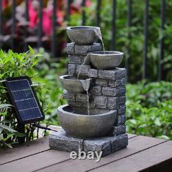 Solar Power Outdoor Fountain Cascading Bowls Garden Water Feature with LED Light