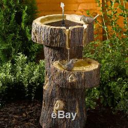 Solar Power Outdoor Garden Tree Trunk Birdbath Water Fountain Feature Cascade