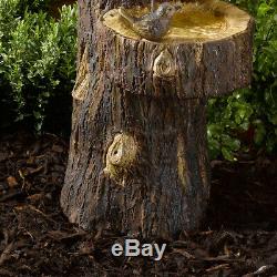 Solar Power Outdoor Garden Tree Trunk Birdbath Water Fountain Feature Cascade