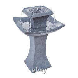 Solar Power Outdoor Pagoda Stone Effect Water Fountain Feature Garden Bird Bath