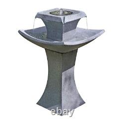 Solar Power Outdoor Pagoda Stone Effect Water Fountain Feature Garden Bird Bath