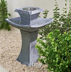 Solar Power Outdoor Pagoda Stone Effect Water Fountain Feature Garden Bird Bath