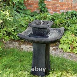 Solar Power Outdoor Stone Effect Pagoda Water Fountain Feature Garden Bird Bath