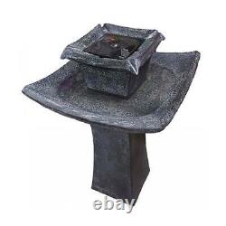 Solar Power Outdoor Stone Effect Pagoda Water Fountain Feature Garden Bird Bath