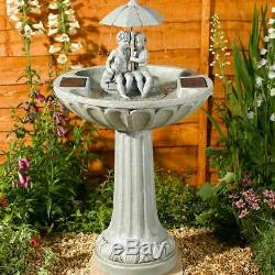 Solar Power Outdoor Umbrella Water Fountain Bird Bath Feature Garden Decoration