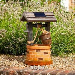 Solar Power Outdoor Wishing Well Water Fountain Feature Garden Decoration