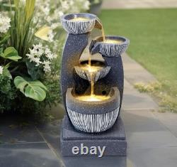 Solar Power Rockery Fountain Water Feature Outdoor Garden Home LED Light Statue