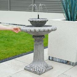 Solar Power Victoriana LED Lit Outdoor Light Grey Cascade Water Fountain Feature