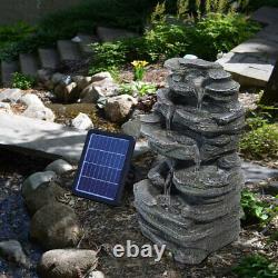 Solar Power Water Feature Cascade Rockery Fountain LED Light Statue Garden Decor