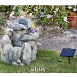 Solar Power Water Feature Garden Ornament Rock Waterfall Fountain Bird Bath