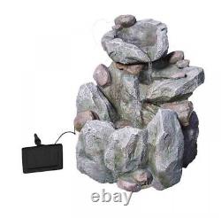 Solar Power Water Feature Garden Ornament Rock Waterfall Fountain Bird Bath