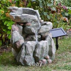 Solar Power Water Feature Garden Ornament Rock Waterfall Fountain Bird Bath