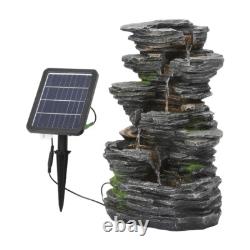 Solar Power Water Feature Outdoor Garden Slate Stone Cascade Fountain withLight