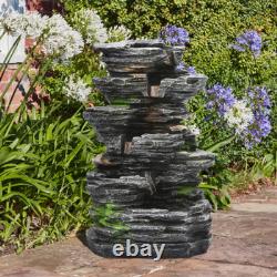 Solar Power Water Feature Outdoor Garden Slate Stone Cascade Fountain withLight