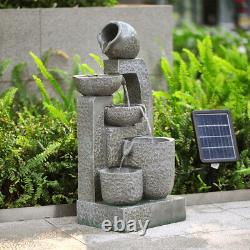 Solar Powerd 5 Tiers Stone Effect Cascading Bowls Outdoor Water Fountain withLight
