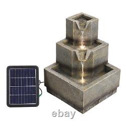 Solar Powered 3 Tiered Garden Water Fountain Feature Cascade Waterfall with LED