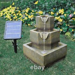 Solar Powered 3 Tiered Garden Water Fountain Feature Cascade Waterfall with LED