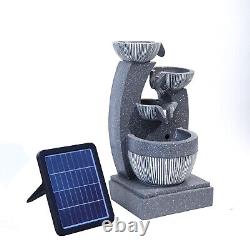 Solar Powered 4 Tier Cascading LED Bowls Garden Water Feature Outdoor Fountain