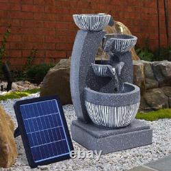 Solar Powered 4 Tier Cascading LED Bowls Garden Water Feature Outdoor Fountain