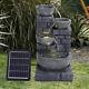 Solar Powered 4 Tiered Cascading Fountain Water Feature Statues With Led Lights