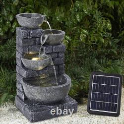 Solar Powered 4 Tiered Cascading Fountain Water Feature Statues with LED Lights