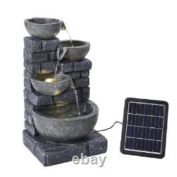Solar Powered 4 Tiered Cascading Fountain Water Feature Statues with LED Lights