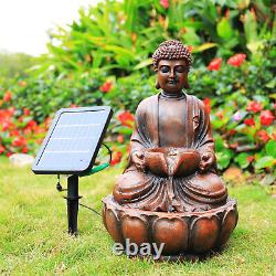 Solar Powered Buddha Outdoor Fountain Garden Water Feature LED Statues Home Deco