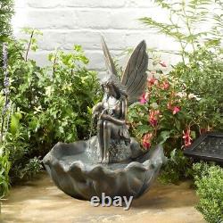 Solar Powered Fairy Leaf Fountain Bronze Effect Outdoor Garden Water Feature