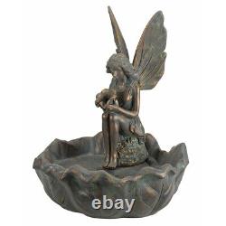 Solar Powered Fairy Leaf Fountain Bronze Effect Outdoor Garden Water Feature