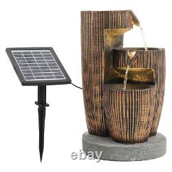 Solar Powered Garden Cascade Fountain Water Feature Outdoor Statues LED Lights