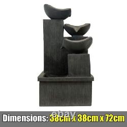 Solar Powered Garden Water Feature Fountain with Light 3 Bowls Cascading Slate