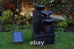 Solar Powered Garden Water Feature Fountain with Light 3 Bowls Cascading Slate