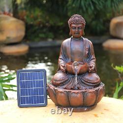 Solar Powered Garden Water Feature Indoor/Outdoor Fountain Meditating Buddha Wat