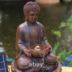 Solar Powered Garden Water Feature Indoor/Outdoor Fountain Meditating Buddha Wat