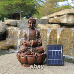 Solar Powered Garden Water Feature Indoor/Outdoor Fountain Meditating Buddha Wat