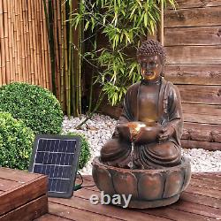 Solar Powered Garden Water Feature Indoor/Outdoor Fountain Meditating Buddha Wat