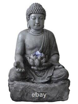 Solar Powered Garden Water Feature Lotus Zen Buddha Fountain