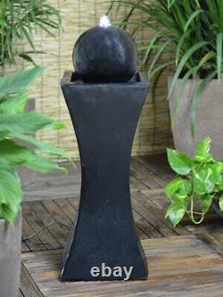 Solar Powered Garden Water Feature Orba Black Column and Ball Fountain LED Light